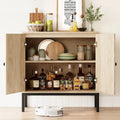 Beige Rattan Storage Cabinet with Doors and Shelves - N/A