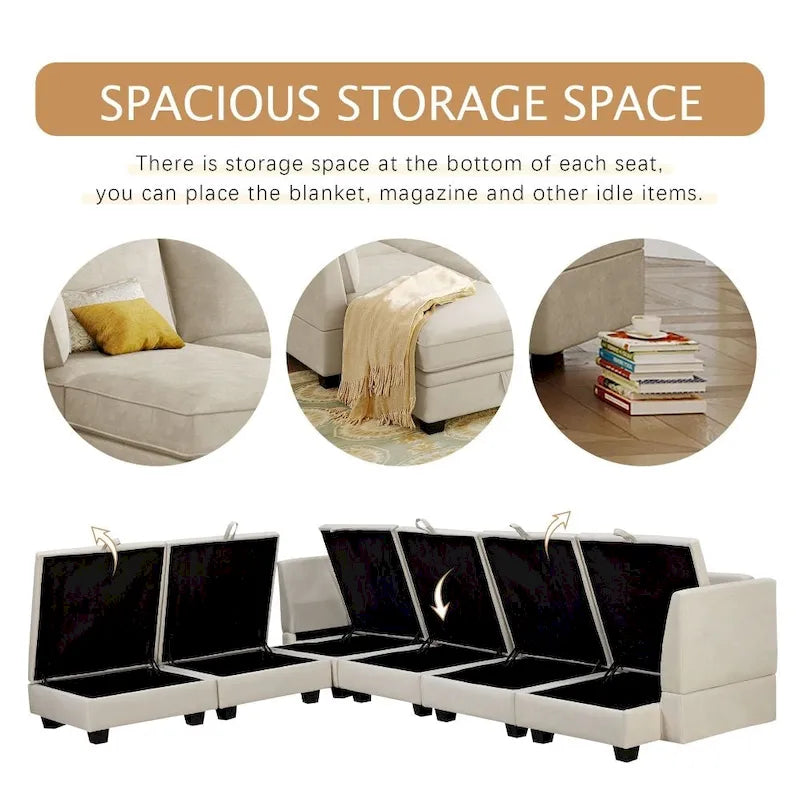 Modern Large U-Shape Modular Sectional Sofa, Convertible Sofa Bed with Reversible Chaise for Living Room, Storage Seat