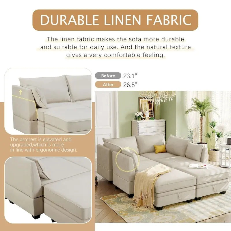 Modern Large U-Shape Modular Sectional Sofa, Convertible Sofa Bed with Reversible Chaise for Living Room, Storage Seat