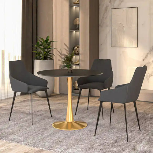 35" Round Dining Table for 4 with MDF Top & Gold Steel Base