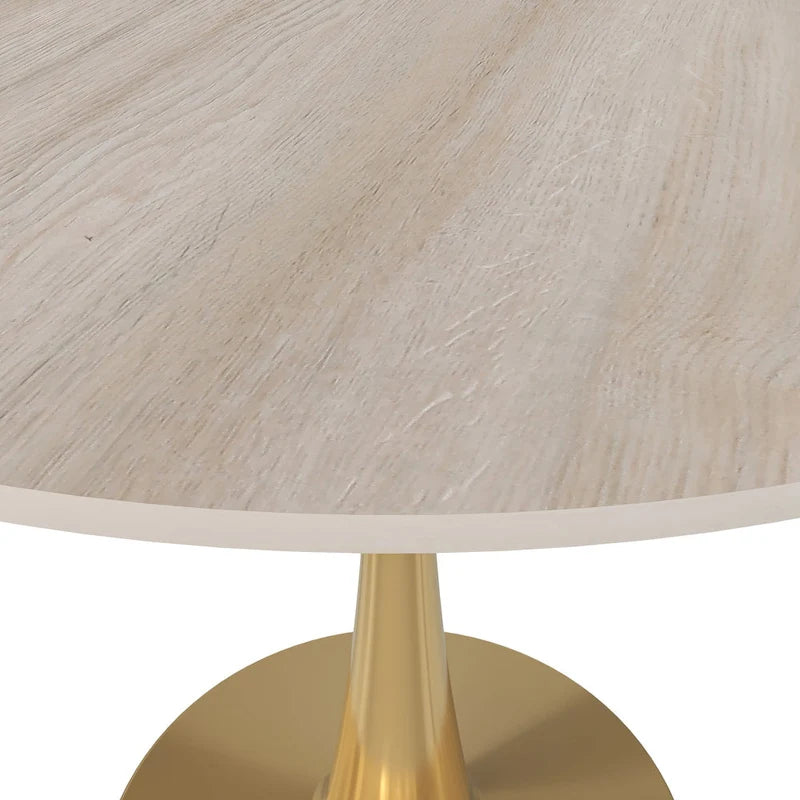 LeisureMod Bristol 35 Round Dining Table for 4 with MDF Tabletop in Gold Steel Base for Kitchen & Dining Room