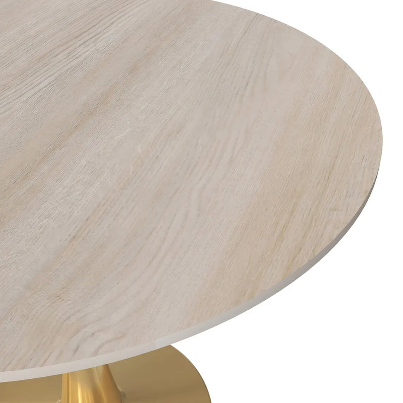 LeisureMod Bristol 35 Round Dining Table for 4 with MDF Tabletop in Gold Steel Base for Kitchen & Dining Room
