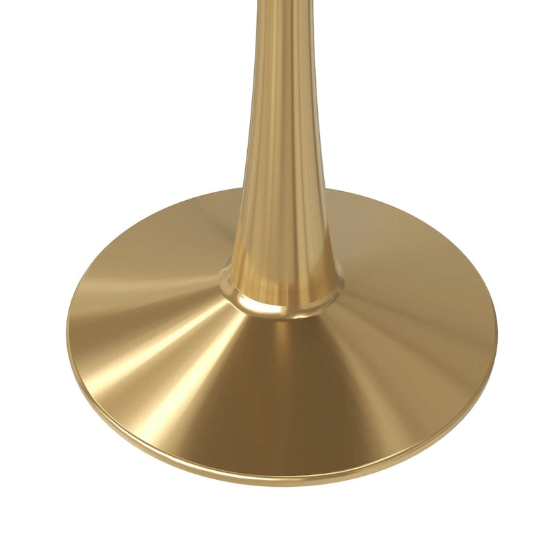LeisureMod Bristol 35 Round Dining Table for 4 with MDF Tabletop in Gold Steel Base for Kitchen & Dining Room