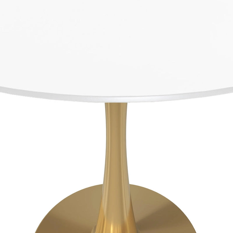 LeisureMod Bristol 35 Round Dining Table for 4 with MDF Tabletop in Gold Steel Base for Kitchen & Dining Room