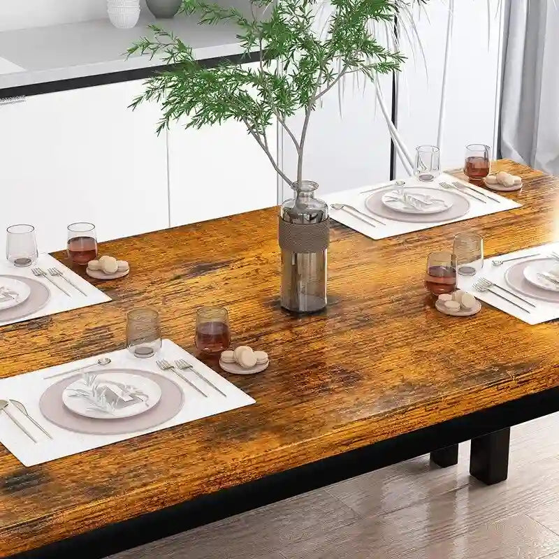 Industrial 3-Piece Dining Table Set, Retro Wood Kitchen Table Set with 2 Benches for Home Kitchen, Dining Room, Restaurant