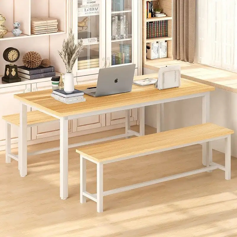 Industrial 3-Piece Dining Table Set, Retro Wood Kitchen Table Set with 2 Benches for Home Kitchen, Dining Room, Restaurant