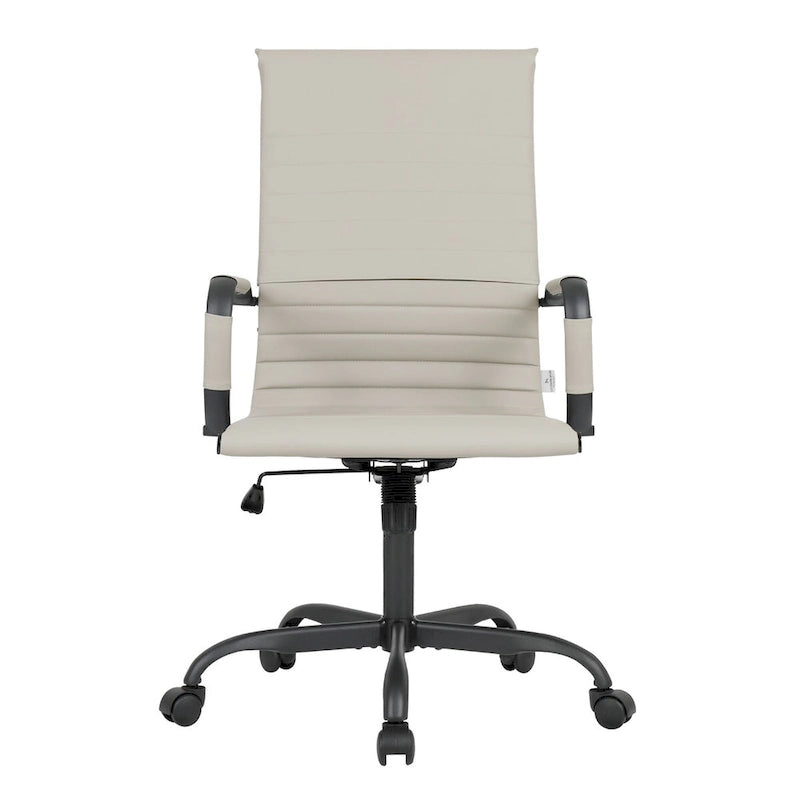 Harris Ribbed Leather Adjustable High-Back Office Swivel Chair in Black Metal Frame for Home Conference Desk Computer Chair