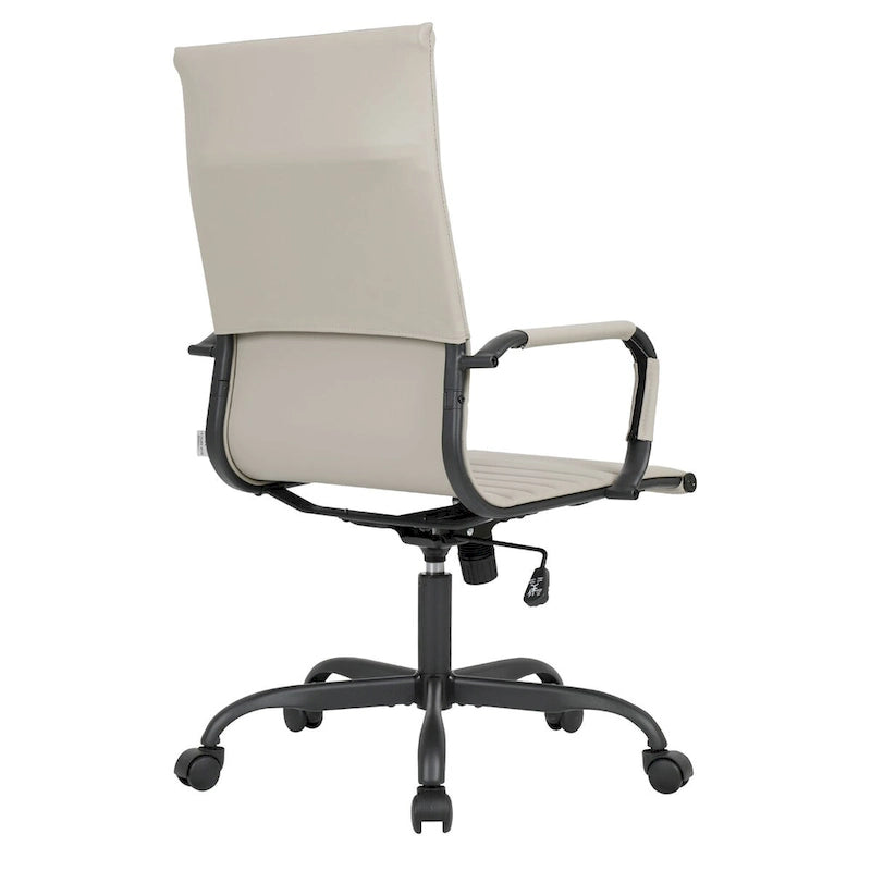 Harris Ribbed Leather Adjustable High-Back Office Swivel Chair in Black Metal Frame for Home Conference Desk Computer Chair