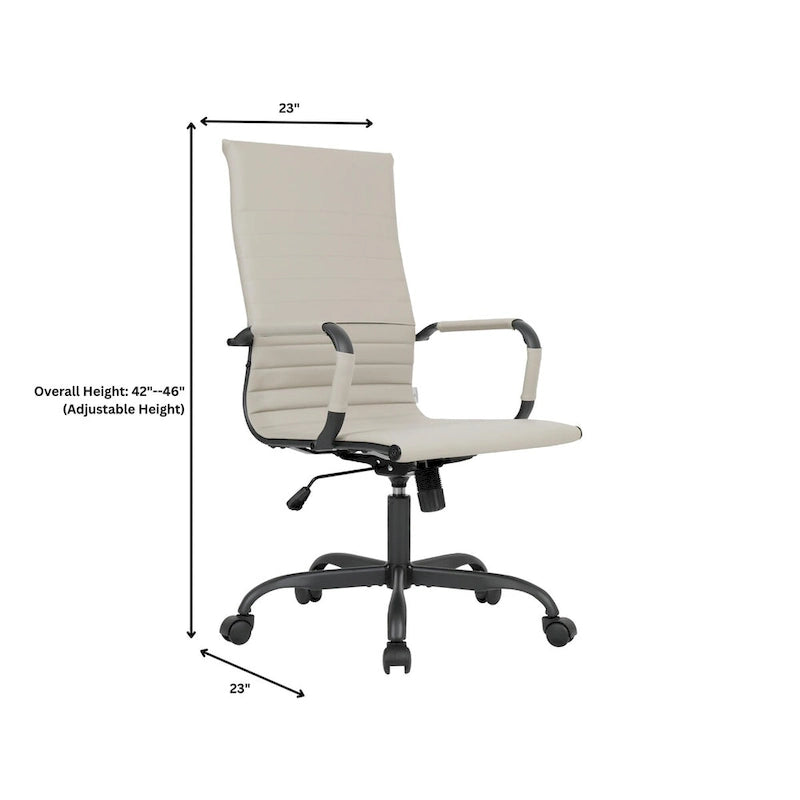 Harris Ribbed Leather Adjustable High-Back Office Swivel Chair in Black Metal Frame for Home Conference Desk Computer Chair