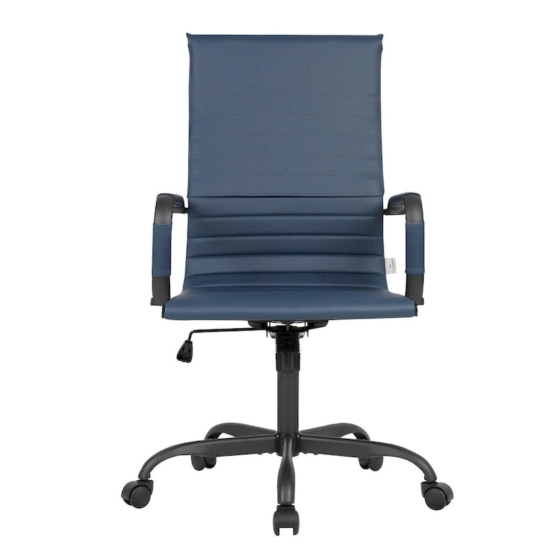 Harris Ribbed Leather Adjustable High-Back Office Swivel Chair in Black Metal Frame for Home Conference Desk Computer Chair