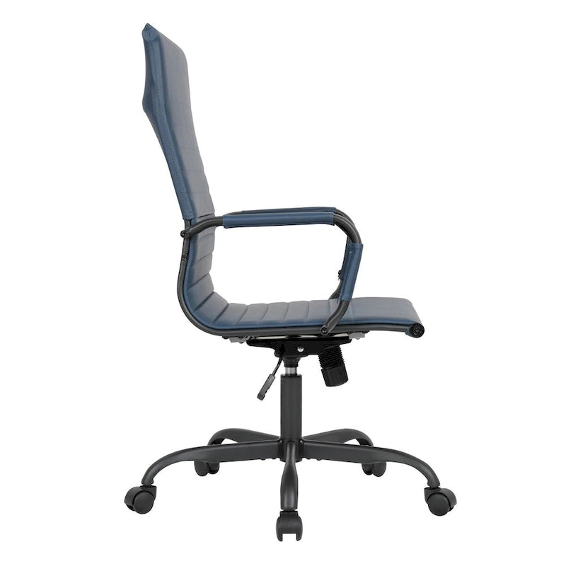 Harris Ribbed Leather Adjustable High-Back Office Swivel Chair in Black Metal Frame for Home Conference Desk Computer Chair