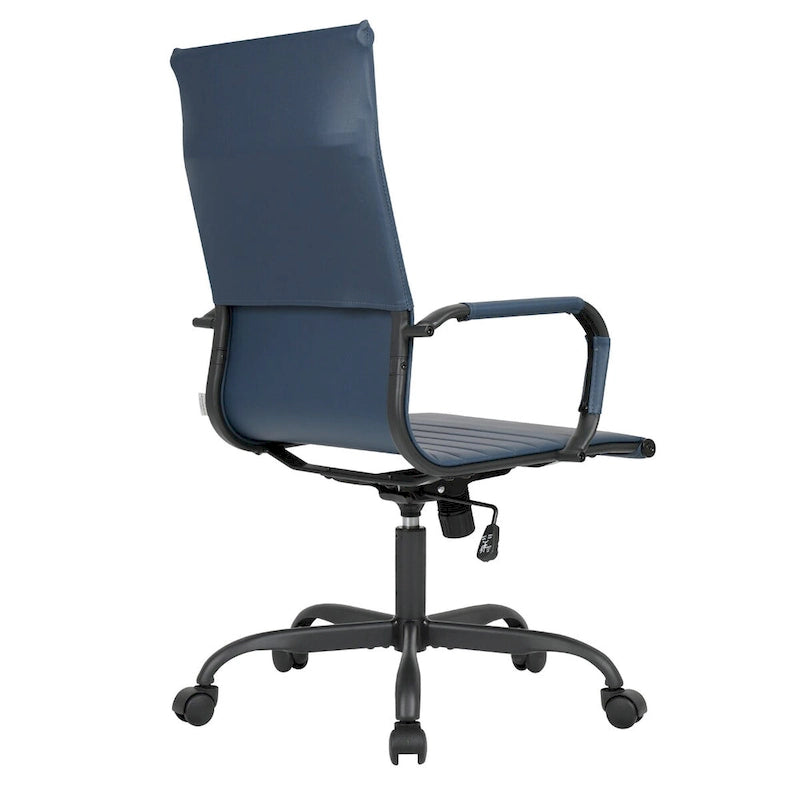 Harris Ribbed Leather Adjustable High-Back Office Swivel Chair in Black Metal Frame for Home Conference Desk Computer Chair