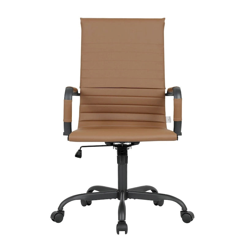 Harris Ribbed Leather Adjustable High-Back Office Swivel Chair in Black Metal Frame for Home Conference Desk Computer Chair
