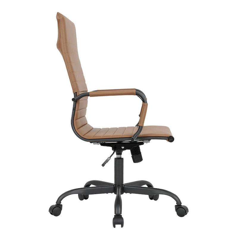 Harris Ribbed Leather Adjustable High-Back Office Swivel Chair in Black Metal Frame for Home Conference Desk Computer Chair