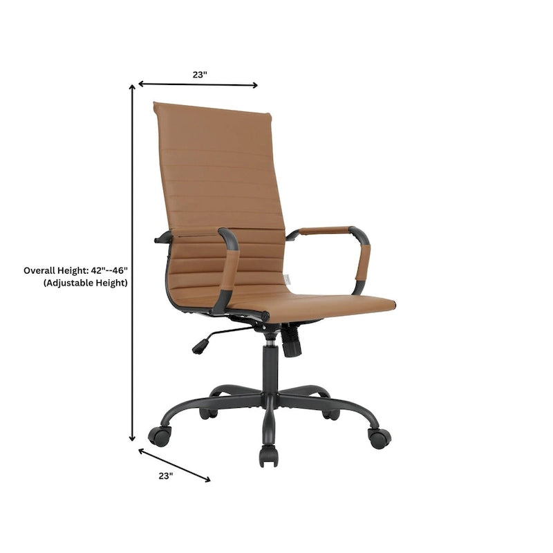 Harris Ribbed Leather Adjustable High-Back Office Swivel Chair in Black Metal Frame for Home Conference Desk Computer Chair