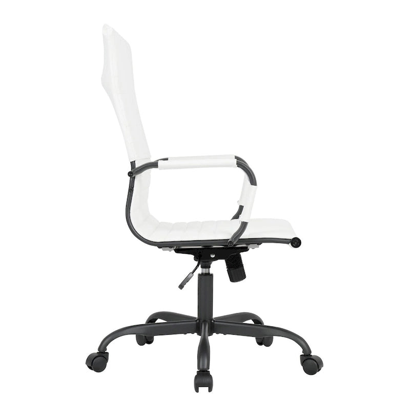 Harris Ribbed Leather Adjustable High-Back Office Swivel Chair in Black Metal Frame for Home Conference Desk Computer Chair