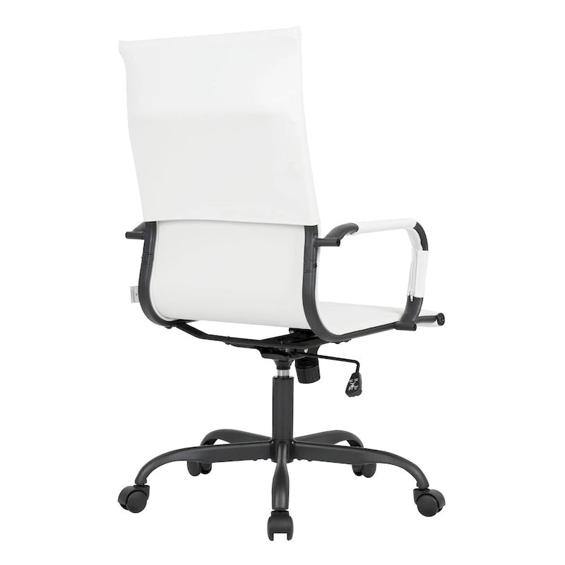 Harris Ribbed Leather Adjustable High-Back Office Swivel Chair in Black Metal Frame for Home Conference Desk Computer Chair
