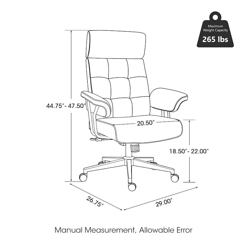 Glitzhome Mid-Century Modern Brown Leatherette Gaslift Adjustable Swivel High Back Office Chair with Armrest