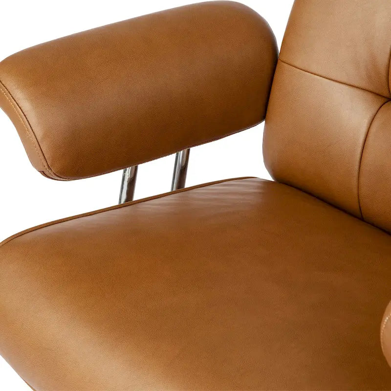 Glitzhome Mid-Century Modern Brown Leatherette Gaslift Adjustable Swivel High Back Office Chair with Armrest