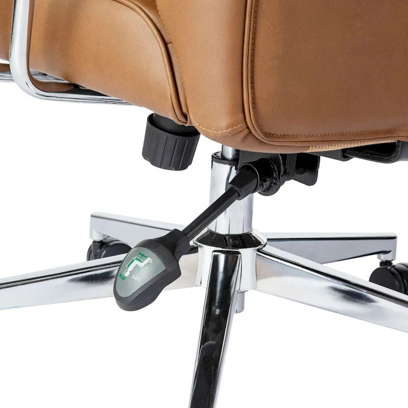 Glitzhome Mid-Century Modern Brown Leatherette Gaslift Adjustable Swivel High Back Office Chair with Armrest