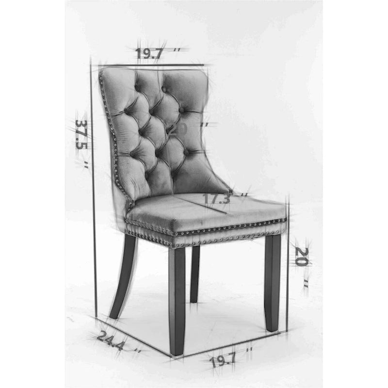 Set of 2 Velvet Tufted Upholstered Dining Chair with Wood Legs
