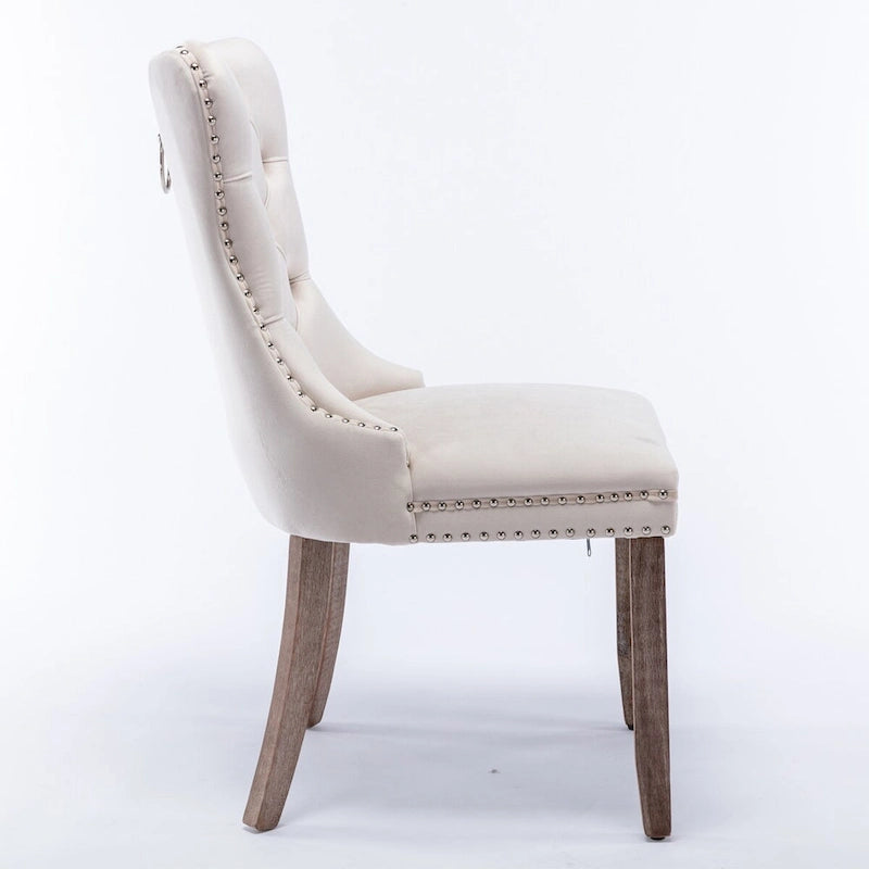 Set of 2 Velvet Tufted Upholstered Dining Chair with Wood Legs