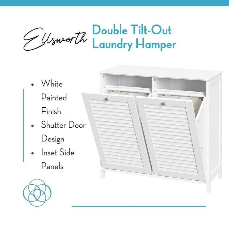 RiverRidge Ellsworth Double Tilt-Out Laundry Hamper Cabinet with Removable Cloth Storage Bag - White