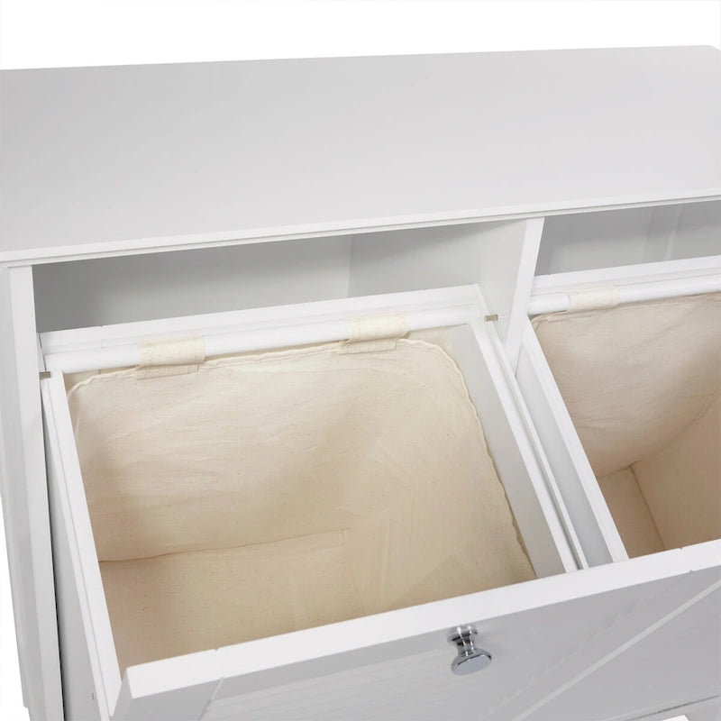 RiverRidge Ellsworth Double Tilt-Out Laundry Hamper Cabinet with Removable Cloth Storage Bag - White