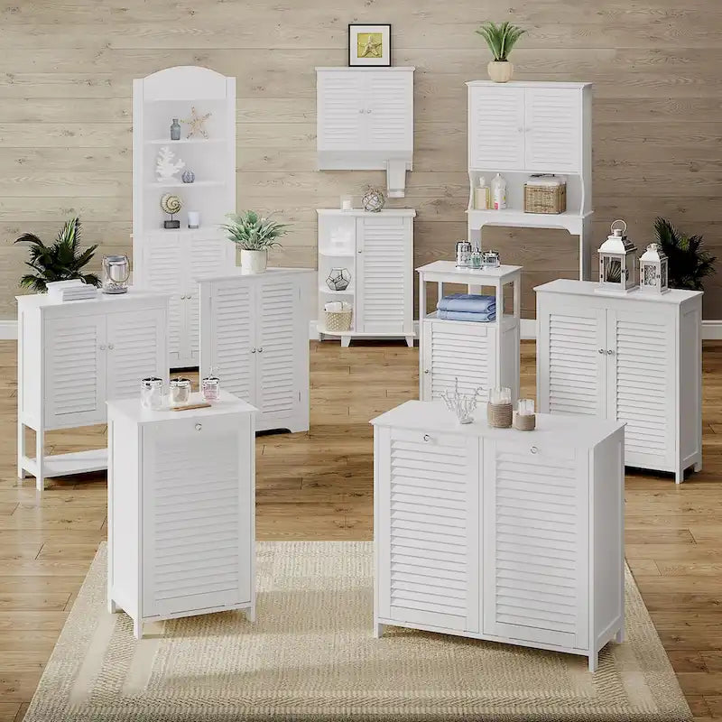RiverRidge Ellsworth Double Tilt-Out Laundry Hamper Cabinet with Removable Cloth Storage Bag - White