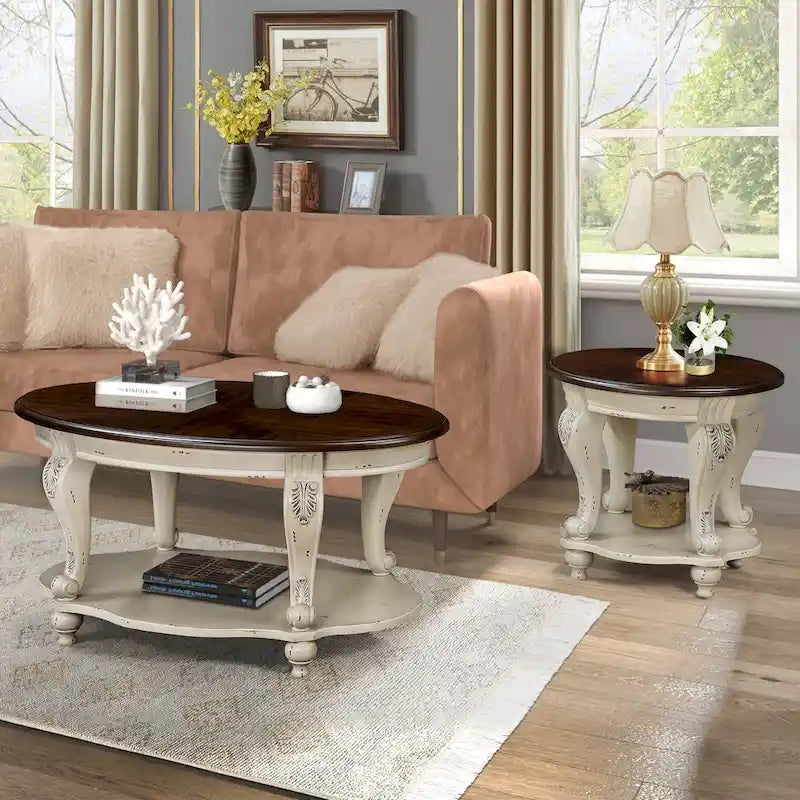 22 Round End Table,Solid Wood Sofa Side Table with Shelf,Living Room Corner Table Easy Assemble