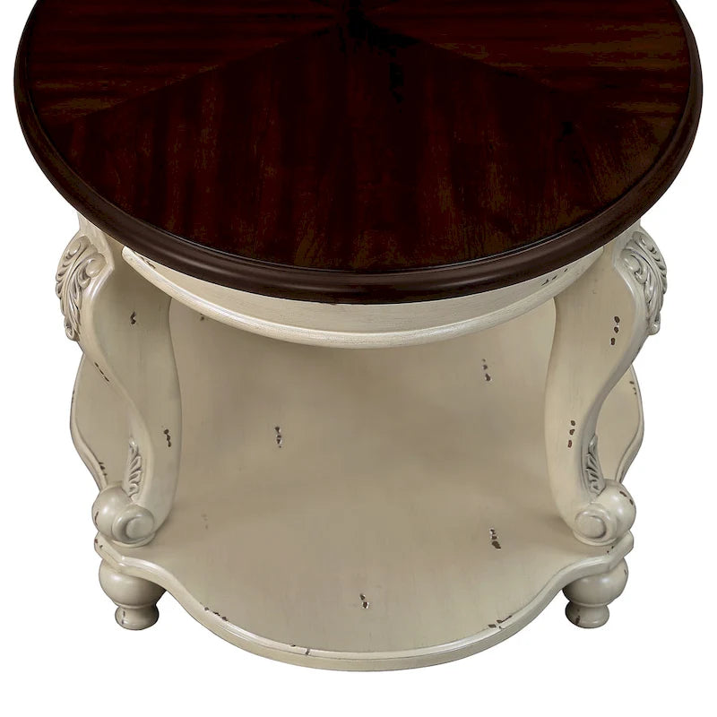 22 Round End Table,Solid Wood Sofa Side Table with Shelf,Living Room Corner Table Easy Assemble