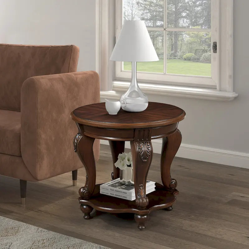22 Round End Table,Solid Wood Sofa Side Table with Shelf,Living Room Corner Table Easy Assemble
