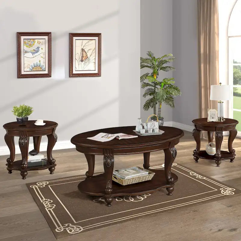 22 Round End Table,Solid Wood Sofa Side Table with Shelf,Living Room Corner Table Easy Assemble