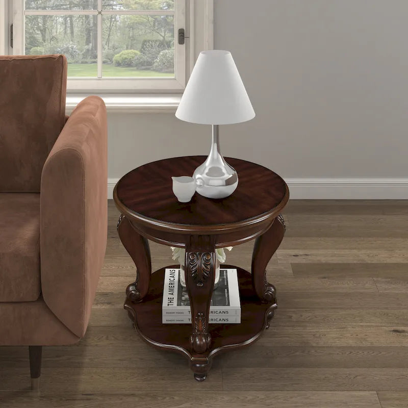 22 Round End Table,Solid Wood Sofa Side Table with Shelf,Living Room Corner Table Easy Assemble